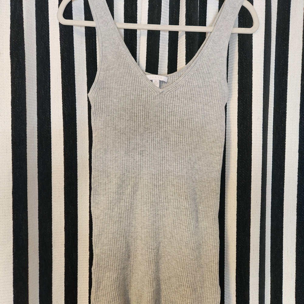 Lunya Cozy Ribbed Knit Bodycon Mini Tank Dress Grey Cotton Silk Tunic XS